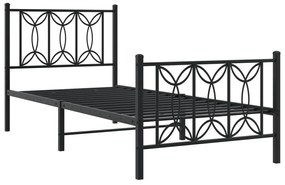 Estrutura de cama com cabeceira e pés 90x200 cm metal preto