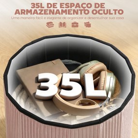 Puff de Arrumação Banco de Arrumação Dobrável 35 L 38x38x38 cm Estofado em Veludo Baú de Arrumação Redondo Rosa