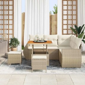 Conjunto de Sofá de Jardim com 8 Peças e Almofadas Bege em Rattan de P