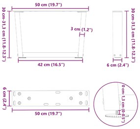 Mesa de jantar pernas 2pcs forma V 50x(30-31,3)cm aço antracite