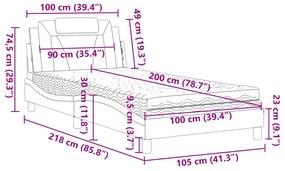 Cama com colchão 100x200 cm couro artificial branco
