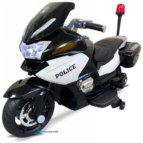 Moto criança eletrica Moto de policia Branca e Preta 12V 2 Lugares