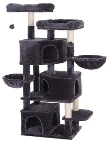 Árvore grande para gatos FEANDREA com 3 cavernas para gatos, torre para gatos de 164 cm, cinza esfumaçado PCT98G