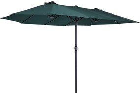 Outsunny Chapéu de Sol Duplo 4,55x2,68x2,38 m Chapéu de Sol de Jardim com Manivela Manual Resistente à Água e com Proteção Solar UV para Terraço Pátio Verde