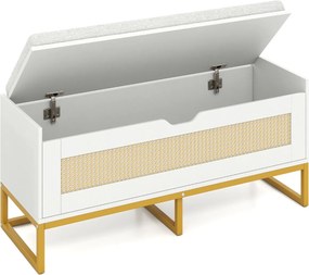 Banco com arrumação 100 x 35 x 44 cm com assento almofadado e dobradiças de segurança branco e dourado