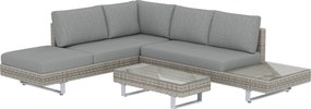Conjunto de Jardim em Vime de 3 Peças com Sofás Modulares de 3 e 2 Lugares Mesa Lateral e Mesa de Centro Cinzento