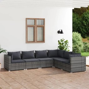 vidaXL 6 pcs conjunto lounge de jardim c/ almofadões vime PE cinzento