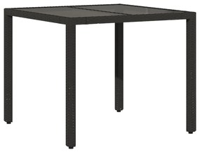 Mesa de jardim com tampo de vidro 90x90x75 cm vime PE preto