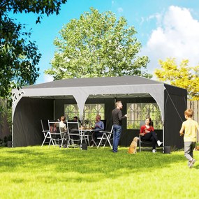 Tenda Dobrável 6x3 m Pop-up com 4 Laterais Amovíveis Tenda de Jardim com Faixas Refletoras Altura Ajustável UPF50+ Cinzento