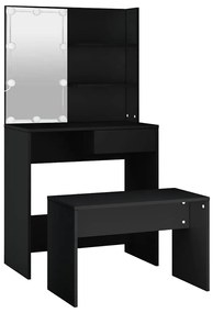 Conjunto de toucador com luzes LED derivados de madeira preto