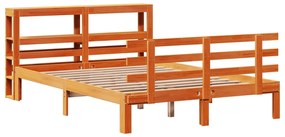 Estrutura cama c/ cabeceira 140x200cm pinho maciço castanho-mel