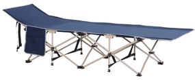 Cama de Campismo Dobrável com 1 Bolso Lateral Bolsa de Transporte e Estrutura de Aço C 190x68x52 cm Azul Escuro