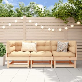 3 pcs conjunto lounge de jardim madeira de pinho maciça