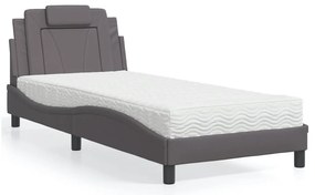 Cama com colchão 90x200 cm couro artificial cinzento