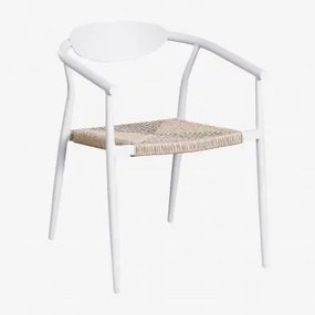 Pack De 4 Cadeiras De Jardim Empilháveis Com Apoios De Braços Em Alumínio E Rattan Sintético Marsha Branco Glacial - Sklum
