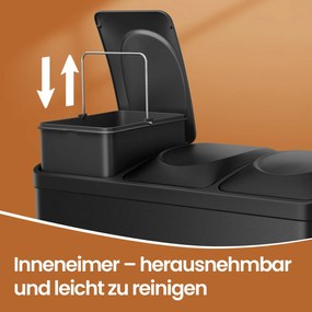 Caixote do lixo com 3 compartimentos 60,5 x 40,5 x 48,5 cm preto