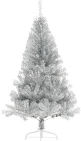 Meia árvore de Natal artificial com suporte 180 cm PET prateado