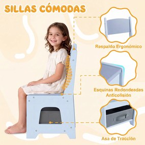 Conjunto de Mesa e Cadeiras Infantis, 62 x 62 x 56,5 cm, Tampo Reversível, Azul