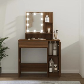 Toucador Enza com Espelho, Luzes LED e Arrumação - Nogueira - Design M