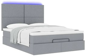 Estrutura cama otomana colchão 140x200cm tecido cinzento claro