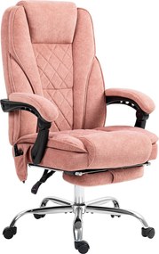 Cadeira de escritório com massagem e aquecimento, altura ajustável, encosto reclinável, comando à distância e apoio para os pés retrátil, cor rosa