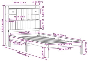 Cama com estante sem colchão 90x190 cm pinho maciço branco