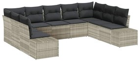 Conjunto de Sofá de Jardim de 9 Peças com Almofadas Cinza Claro em Rat