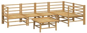 6 pcs conj. lounge de jardim bambu c/ almofadões cinzento-claro