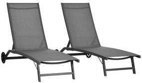 Outsunny Conjunto de 2 Espreguiçadeiras para Exterior com Encosto Ajustável em 5 Níveis e Rodas para Praia Piscina 165x66x102cm Cinza