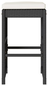 Bancos de bar com almofadões para jardim 4 pcs vime PE preto