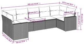 7 pcs conjunto de sofás p/ jardim com almofadões vime PE bege