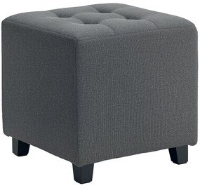 Apoio para os Pés Sala de Estar Banco Estofado em Linho com Bolso Lateral Tampa com Botões  35x35x35 cm Cinzento