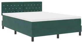 Cama Box Spring com Colchão e LED Verde Escuro 140x190 cm Veludo