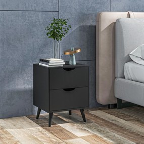Mesa de cabeceira com 2 gavetas 40 x 35 x 50,5 cm, estilo escandinavo, para quarto ou sala de estar Preta
