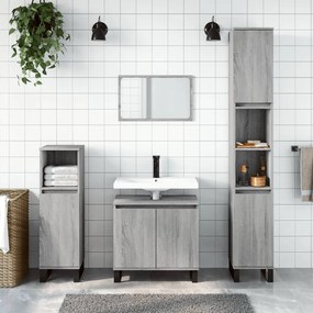 vidaXL 3 pcs conjunto móveis WC derivados de madeira cinzento sonoma