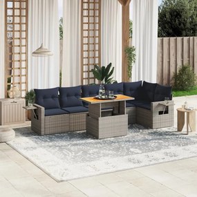 vidaXL 7 pcs conjunto sofás p/ jardim c/ almofadões vime PE cinzento