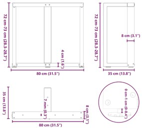 Pés de mesa de jantar em forma de T, 2 peças, preto, 80x35x(72-73) cm,