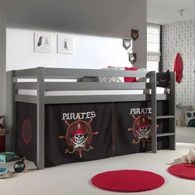 Cama alta de Criança PINO 90 x 200 cm + estrado + escada + cortina piratas Cinzenta