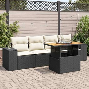 5 pcs conjunto sofás de jardim com almofadões vime PE preto