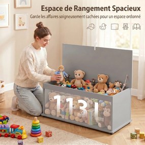 Caixa de arrumação 100 x 40 x 40 cm, banco com arrumação, com tampa rebatível e dobradiças de segurança, cinzento