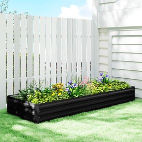Floreira de Jardim Retangular, 241 x 90,5 x 30 cm, Chapa de Aço Ondulada, Preta