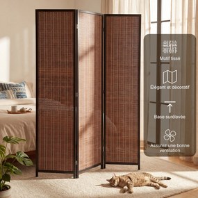Biombo de madeira para separar divisões, divisória dobrável de 3 painéis, 135 x 180 cm, castanho