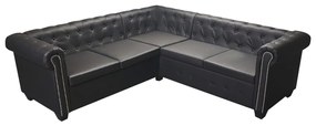 Sofá de canto Chesterfield para 5 pessoas em couro sintético preto