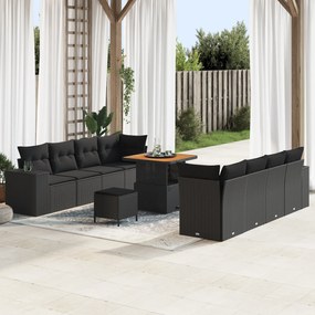 Conjunto de Sofá de Jardim vidaXL de 11 Peças com Almofadas Preto Poly