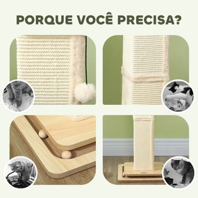 Poste Arranhador para Gatos 87 cm Arranhador para Gatos com Bola Suspensa Trilho com Bola e Poste de Sisal Bege e Madeira