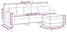 Sofá Cinha de 3 Lugares - Chaise Longue -  Cor Preto - 198 x 77 x 80 c