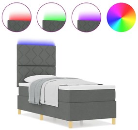 Cama Box Spring com Colchão &amp; LED Cinza Escuro 80x200 cm Tecido