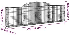Cestos gabião arqueados 13pcs 300x30x80/100cm ferro galvanizado