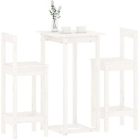 3 pcs conjunto de bar pinho maciço branco