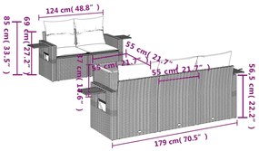 6 pcs conjunto de sofás p/ jardim com almofadões vime PE bege
